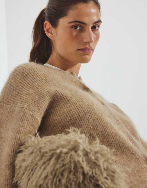 NA-KD Knitted mohair blend cardigan in beige, 4 of 5
