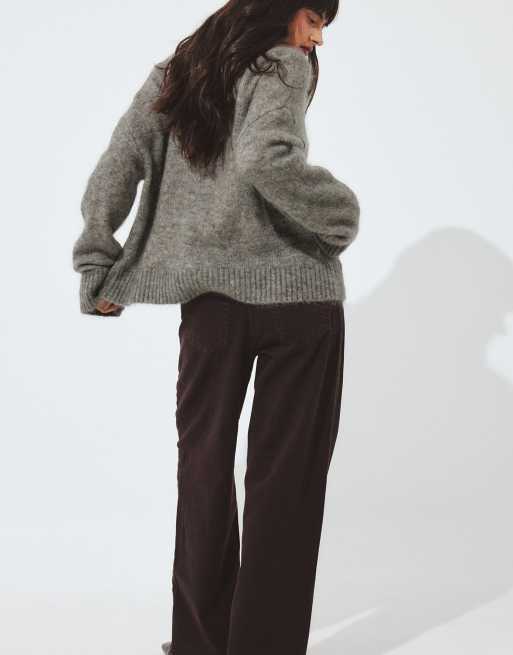 NA-KD Knitted mohair blend round neck sweater in mid grey, 3 of 5
