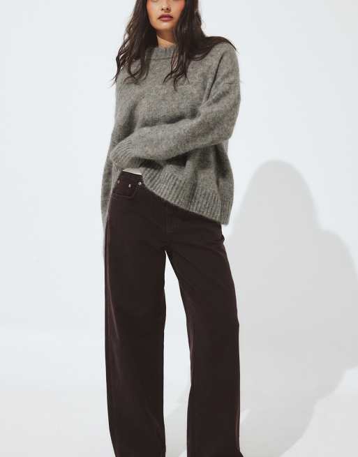 NA-KD Knitted mohair blend round neck sweater in mid grey, 4 of 5
