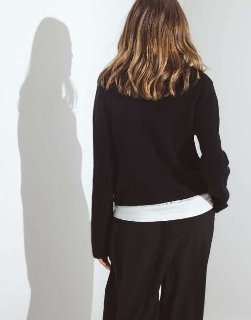 NA-KD Knitted round neck cardigan in black, 3 of 5