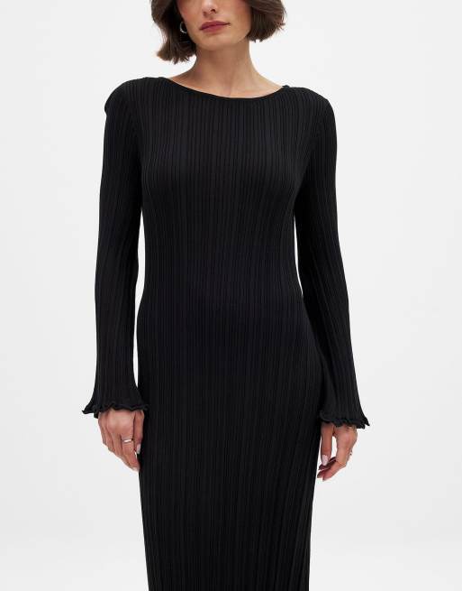 NA-KD Knitted round neck frill maxi dress in black | ASOS
