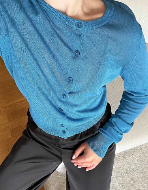 NA-KD Knitted sheer cardigan in cobalt, 5 of 5