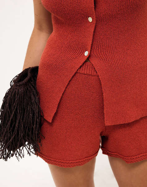 NA-KD Knitted shorts in dark rust - view 1