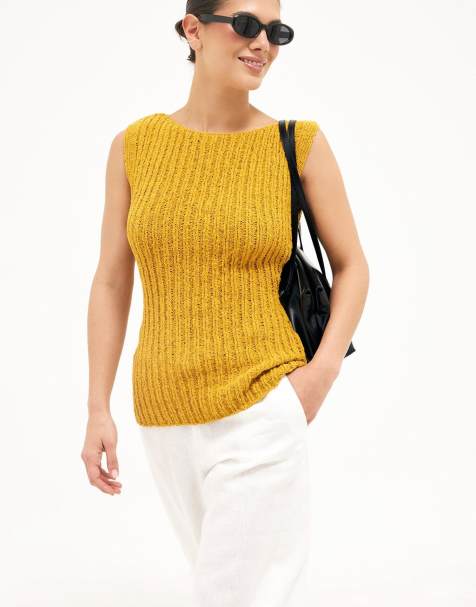 NA-KD Knitted sleeveless boatneck top in yellow
