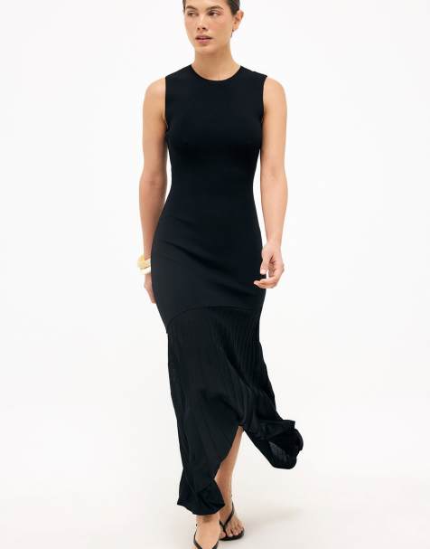 NA-KD Knitted sleeveless combined dress in black - view 1