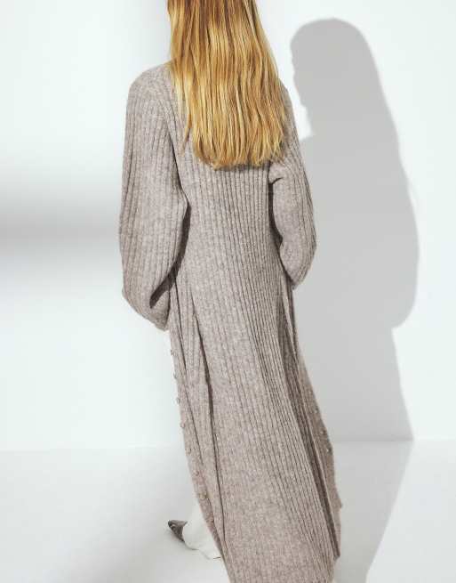 NA-KD Knitted wool blend cardigan maxi dress in beige melange, 2 of 5