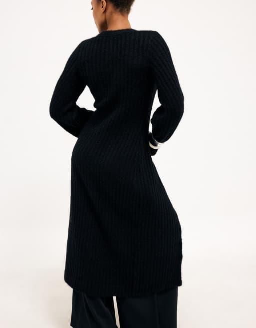 NA-KD Knitted wool blend cardigan maxi dress in black, 2 of 5