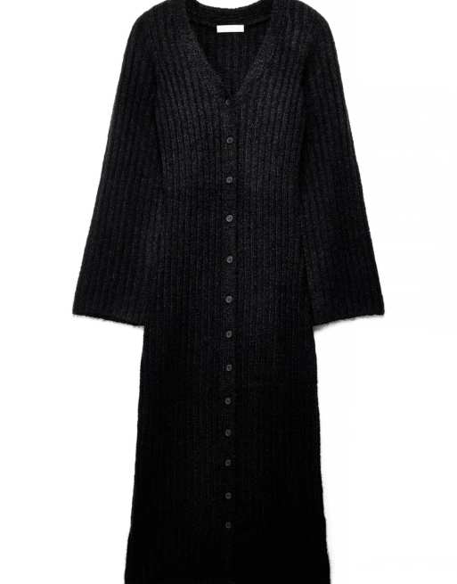 NA-KD Knitted wool blend cardigan maxi dress in black, 4 of 5
