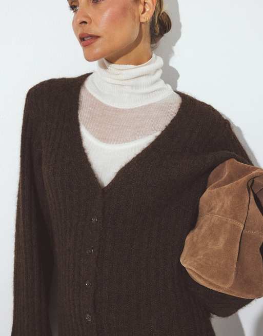 NA-KD Knitted wool blend cardigan maxi dress in brown, 5 of 5