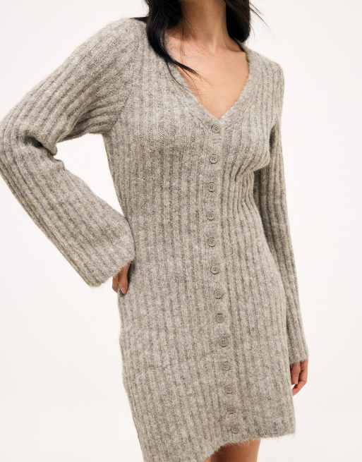 NA-KD Knitted wool blend cardigan mini dress in beige melange, 2 of 5
