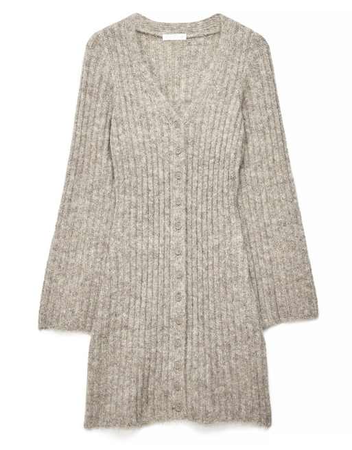 NA-KD Knitted wool blend cardigan mini dress in beige melange, 5 of 5