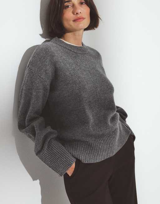 NA-KD Knitted wool sweater in dark grey, 2 of 5