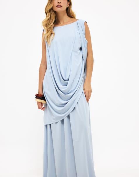 NA-KD Kristine bennigsen - draped maxi dress in blue - view 1