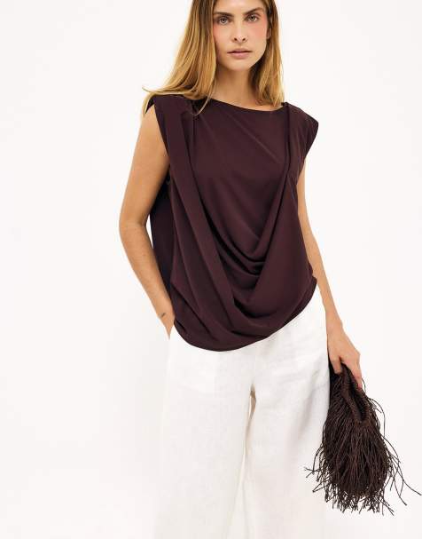 NA-KD Kristine bennigsen - draped sharp shoulder top in brown - view 1