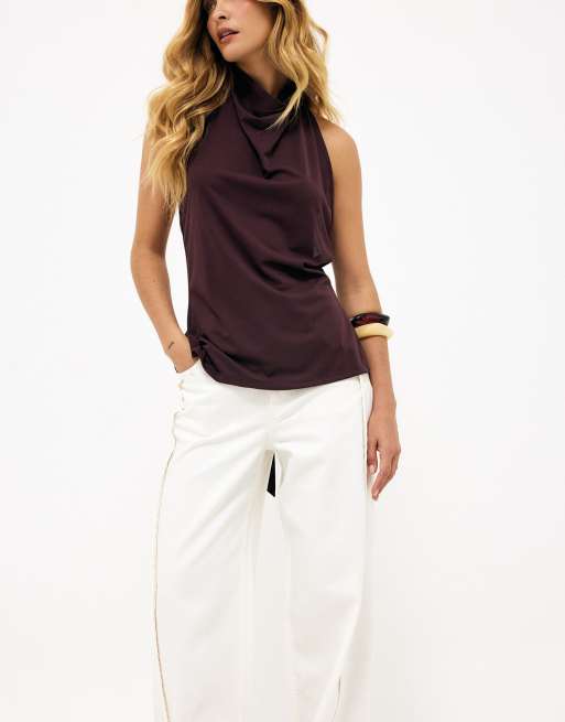 NA-KD Kristine bennigsen - halterneck tie back top in brown, 3 of 5