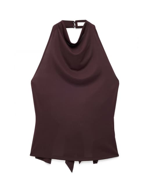 NA-KD Kristine bennigsen - halterneck tie back top in brown, 5 of 5