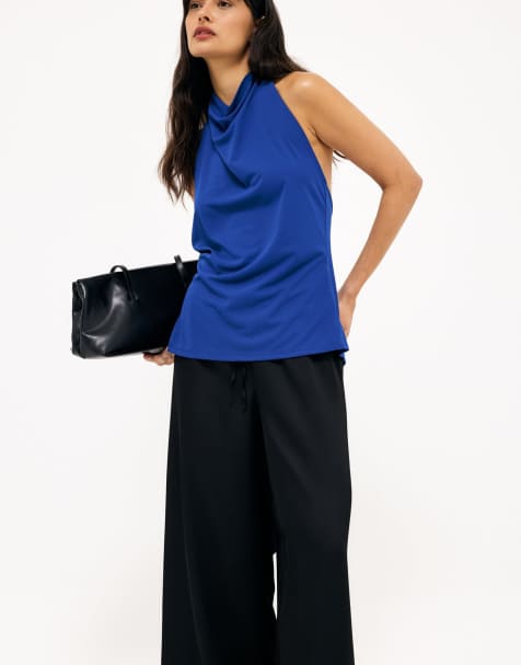 NA-KD Kristine bennigsen - halterneck tie back top in cobalt - view 1