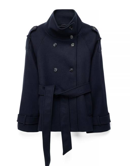 NA-KD kurzer Mantel mit Gürtel, hoher Kragen, marineblau, 5 von 5