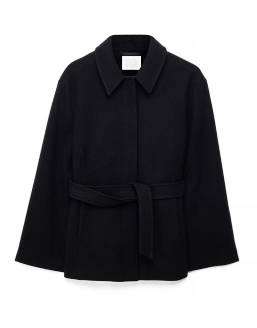 NA-KD kurzer Mantel mit Gürtel in Schwarz, 5 von 5