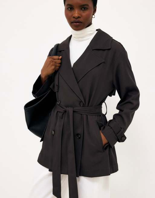 NA-KD kurzer Trenchcoat mit Gürtel in Braun, 2 von 4