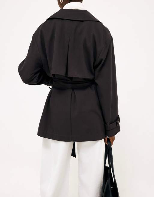 NA-KD kurzer Trenchcoat mit Gürtel in Braun, 3 von 4