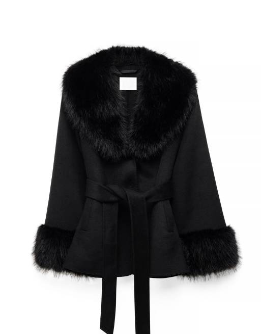 NA-KD Kurzmantel mit Faux-Fur-Detail in Schwarz, 5 von 5