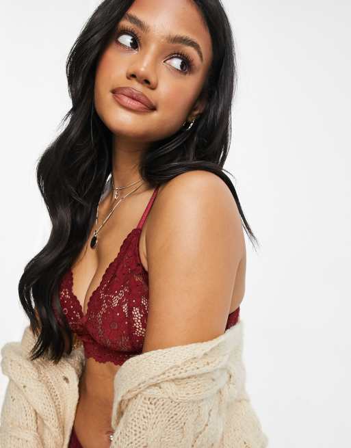 NA-KD lace bralet in burgundy