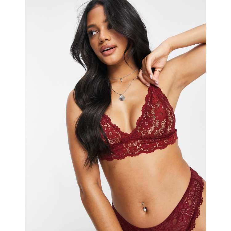 NA-KD lace bralette in burgundy