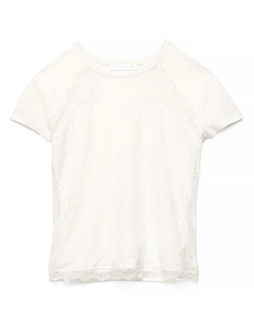 NA-KD Lace insert baby tee in white, 5 of 5