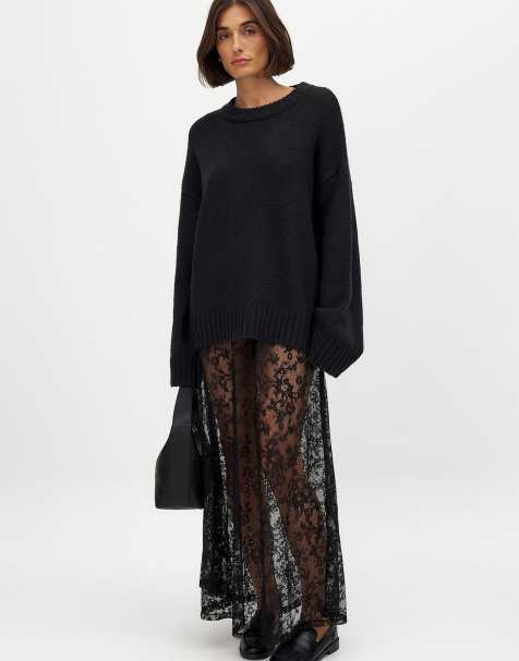 NA-KD Lace maxi skirt in black