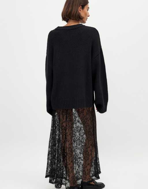NA-KD Lace maxi skirt in black, 2 of 5