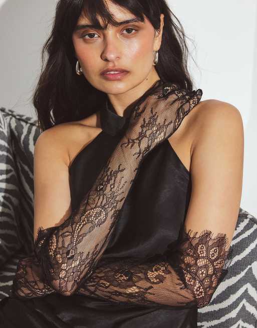 NA-KD Lace mesh long gloves in black, 3 of 5