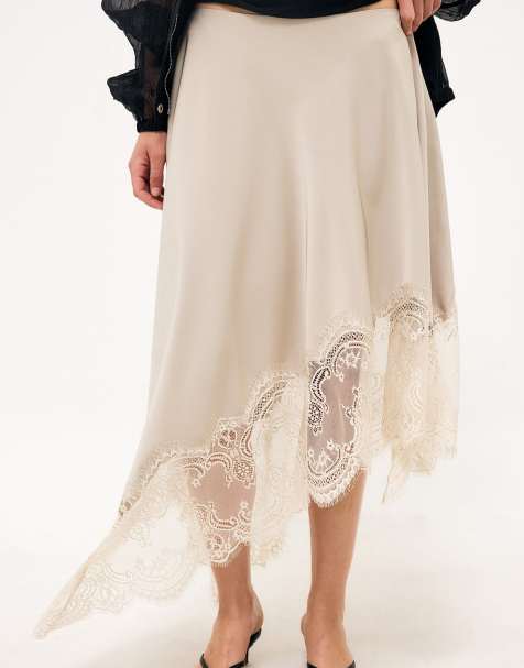 NA-KD Lace midi skirt in beige - view 1