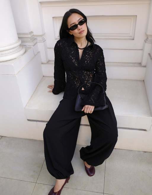 NA-KD Lace shirt in black, 3 of 5