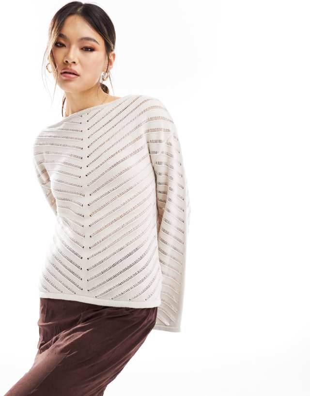 NA-KD - laddered knit jumper in off white