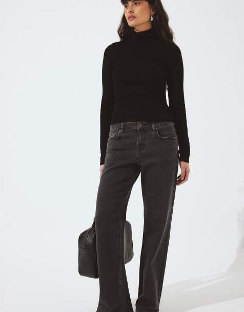 NA-KD Lane low waist jeans in dark grey - view 1