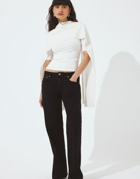 NA-KD Lane low waist jeans in washed black - view 1