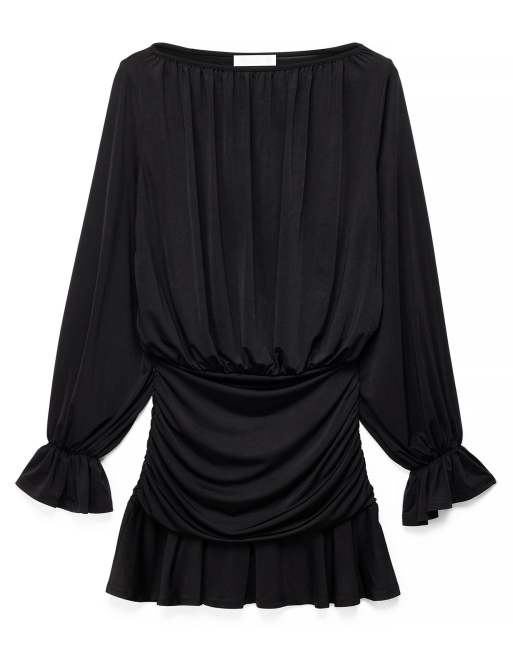 NA-KD langärmliges Jersey-Minikleid in Schwarz, 4 von 5
