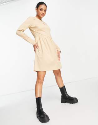 NA-KD - Langärmliges Minikleid in Beige-Neutral