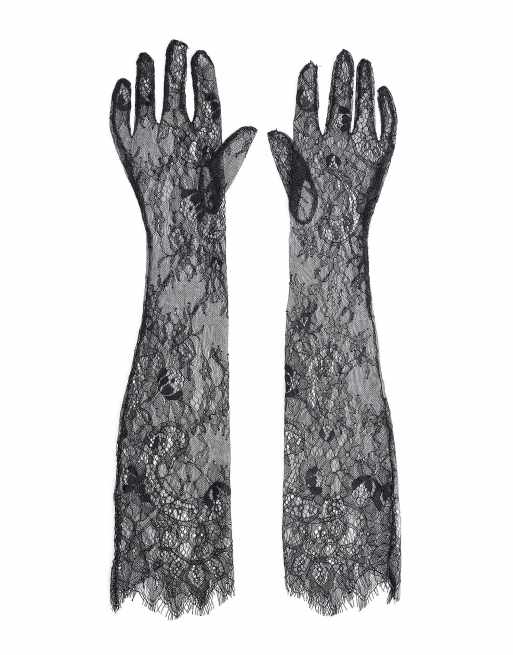 NA-KD lange Handschuhe aus Spitzenmesh in Schwarz, 2 von 5