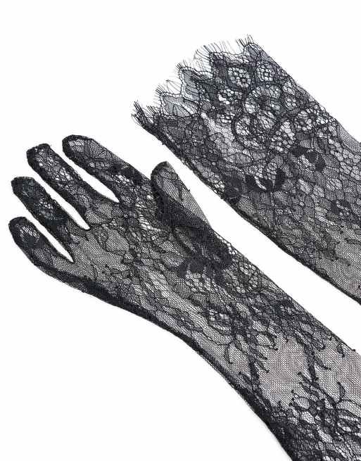 NA-KD lange Handschuhe aus Spitzenmesh in Schwarz, 5 von 5