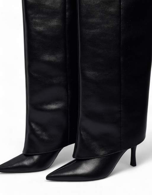 NA-KD Layered knee high stiletto boots in black, 4 of 4