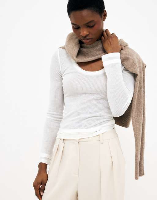 NA-KD Layering Langarm-Jersey-Oberteil in Weiß, 3 von 5