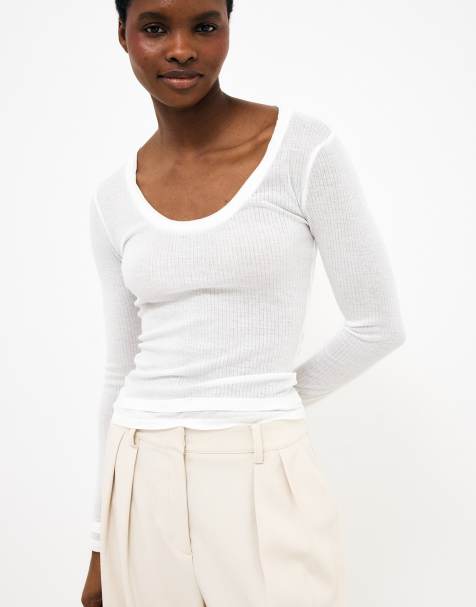 NA-KD Layering long sleeve jersey top in white - view 1
