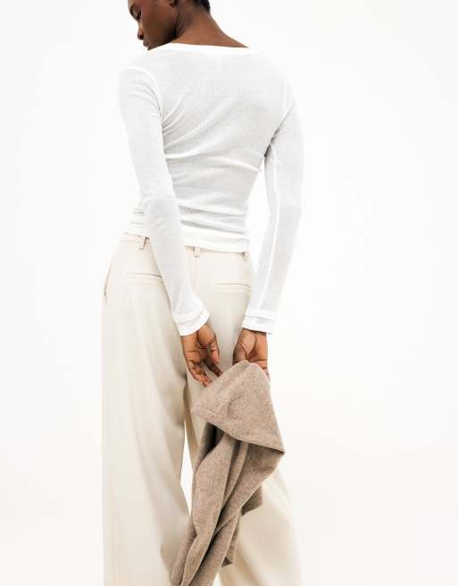 NA-KD Layering long sleeve jersey top in white, 2 of 5