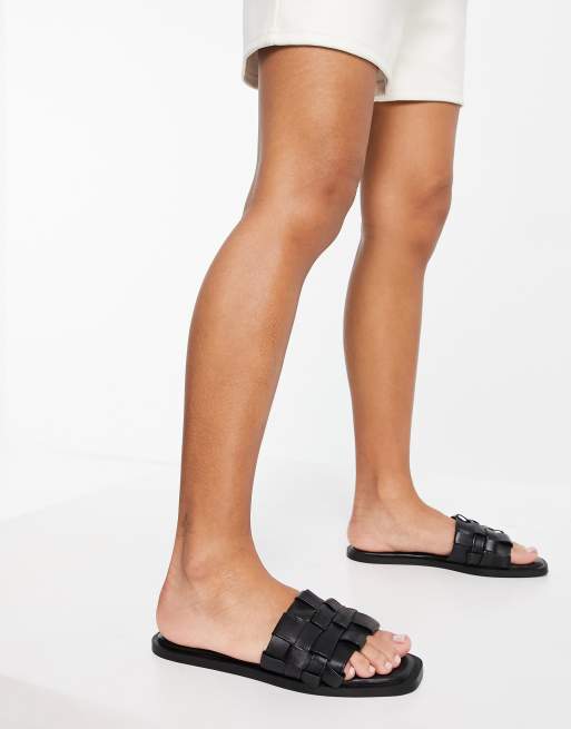 NA KD leather braided flat sandals in black ASOS