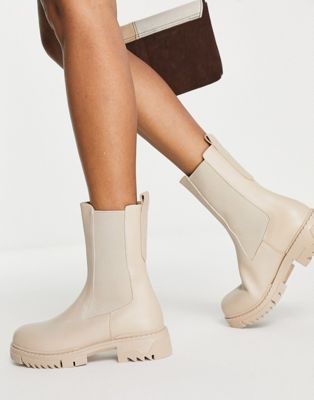 NA-KD leather chunky boots in beige