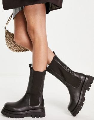 NA-KD leather high chunky boots in black