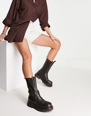 NA-KD leather high chunky boots in black - ASOS Price Checker