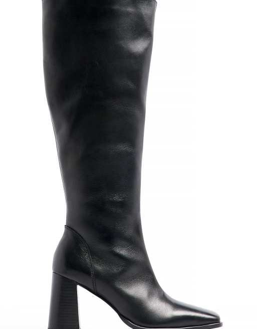 NA-KD Leather squared toe fitted boots in black, 2 of 5